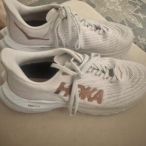 Hoka Women's Cream and Tan Sneakers